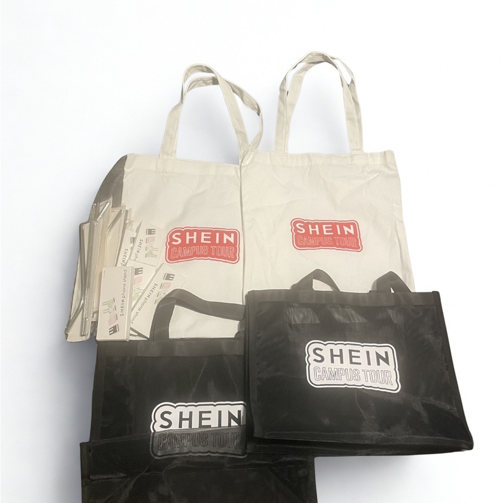 SHEIN Canvas Tote Set - White and Black with Red Logo